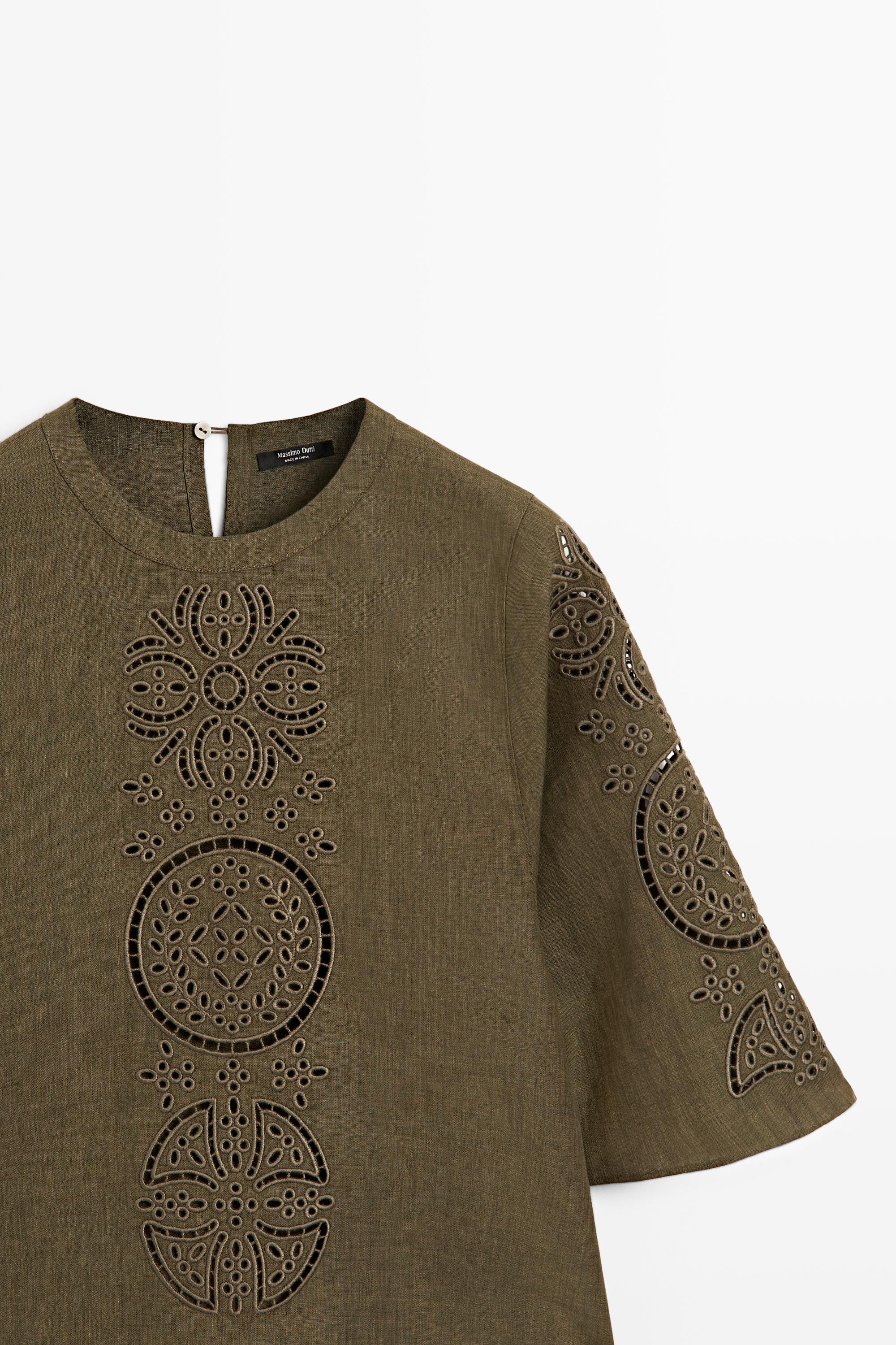 Linen blend blouse with embroidered details